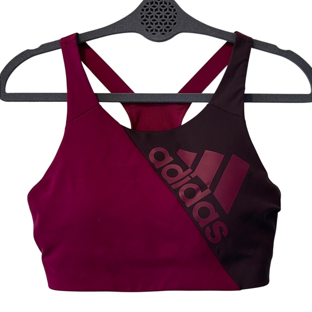 Adidas Maroon Gray Lightly Padded Sports Bra Medium